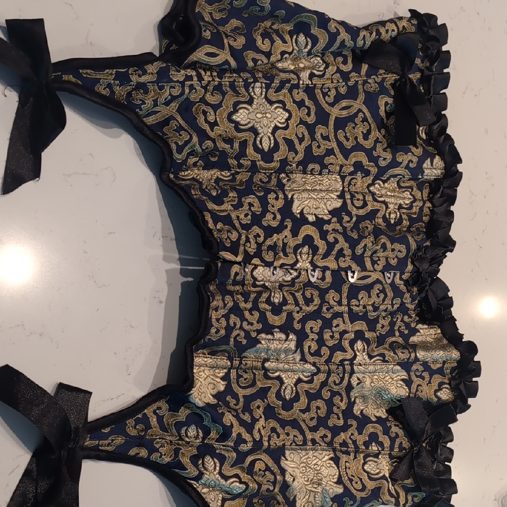 Elegant Brocade Corset with Black Ribbon